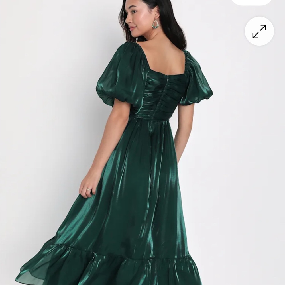 Lulu's Emerald Puff Sleeve Midi Dress